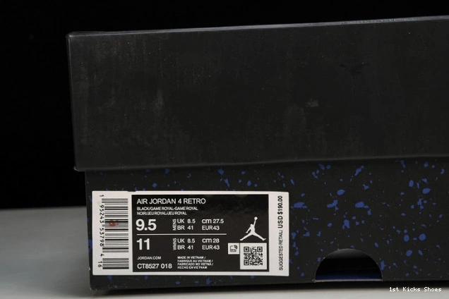 1st Kicks Shoes 4 Game Retro Royal Black Jordan CT8527-018 0717